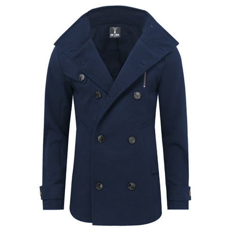 Large Classic Wool - TAM WARE Mens Stylish Fashion Classic Wool Double Breasted Pea Coat