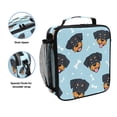 thumbnail image 2 of Insulated Square Lunch Bag with Side Mesh Pocket Fashion Lunch Box Reusable Lunch Tote 10.5" x9.5" x3.5" Cartoon Dog Faces and Bones, 2 of 6