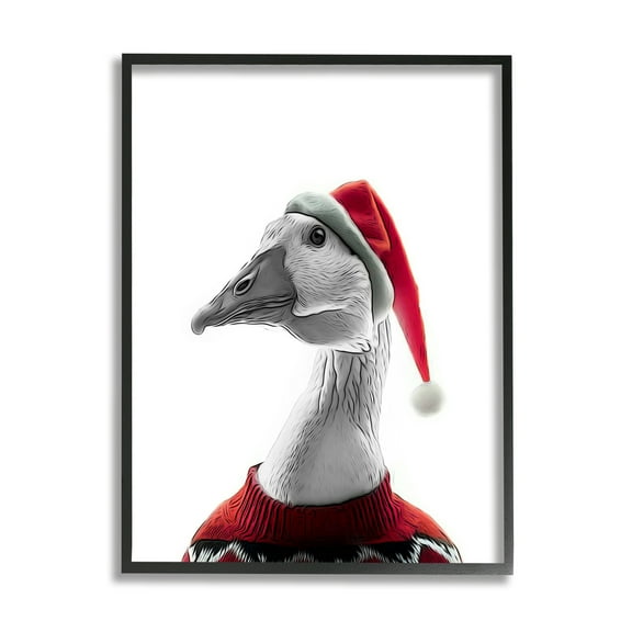 Stupell Industries Duck in Santa Hat Holiday Painting Black Framed Art Print Wall Art, 11 x 14
