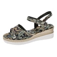 thumbnail image 1 of Bmisegm Ladies Summer Retro Printed Ethnic Style Large Size Slope Heel Buckle Sandals Sandals Women Summer Green 9, 1 of 9