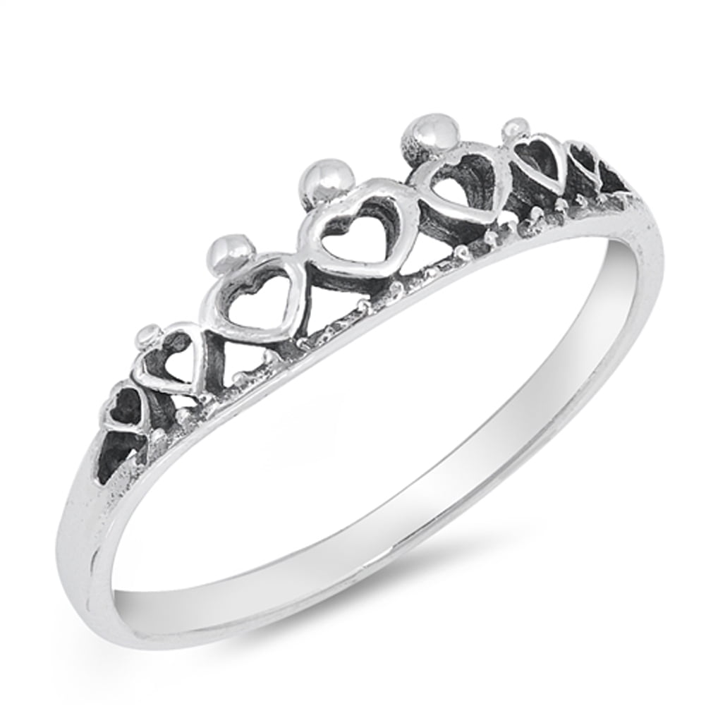 Sac Silver Crown Tiara Princess Heart Promise Ring New .925 Sterling