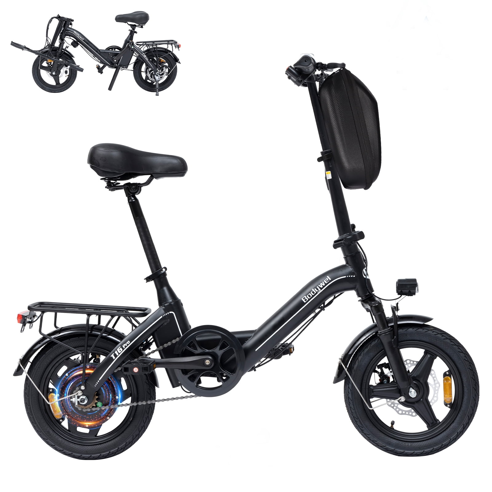 Bodywel Electric Bike for Adults, Electric Bicycle with 500W Motor, 14" Folding Ebike, 36V 10Ah Battery, 25 Miles Mini E Bikes for Commute, UL2849