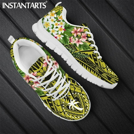 

Chuuk Polynesian Tribal Hibiscus Plumeria Print Spring Hawaii Sneaker Women Flats Footwear Lace Up Walking Shoe 2024