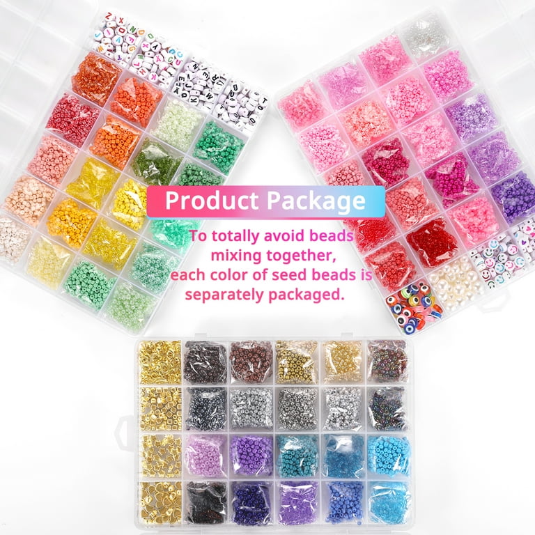 Funtopia Glass Beads for Jewelry Making, 60 Colors 36600pcs+ Small Seed  Beads for Bracelets Making, 2mm Tiny Beads with 3 Storage Box, Letter Beads  