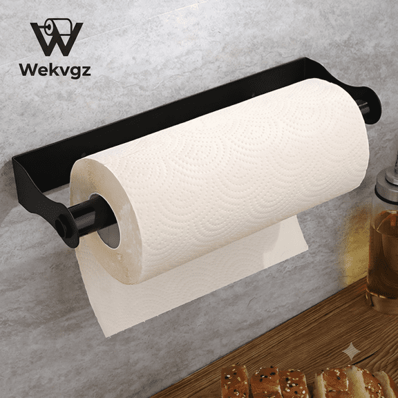 Under Cabinet Toilet Paper Towel Holder, Heavy Duty Stainless Steel Wall Mount Rack, Fits Jumbo Rolls, Adhesive or Screw Installation, Black