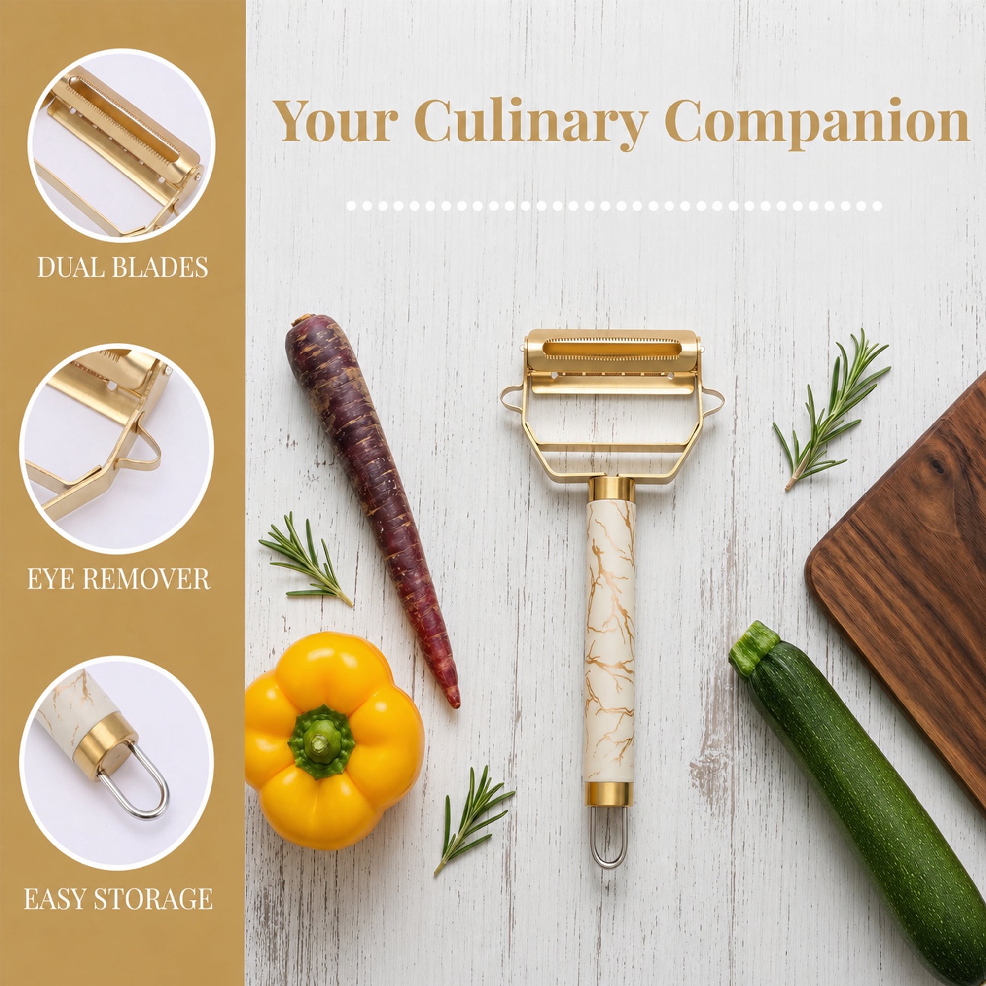 Unique Bargains Stainless Steel 3 in 1 Vegetable Peeler with Handle Gold 6.9x3.1 inch