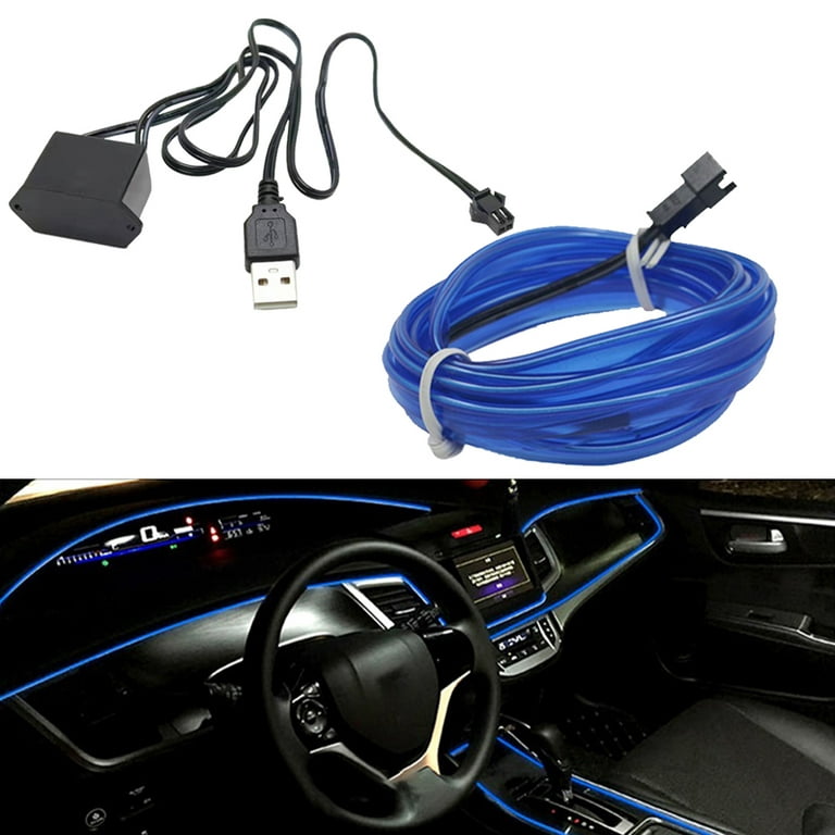 LED Neon Glowing Car Interior Lights, USB Powered EL Wire Strip with Sewing  Edge, Ambient Lighting Kits for Car, Garden, Decorations 5M Blue