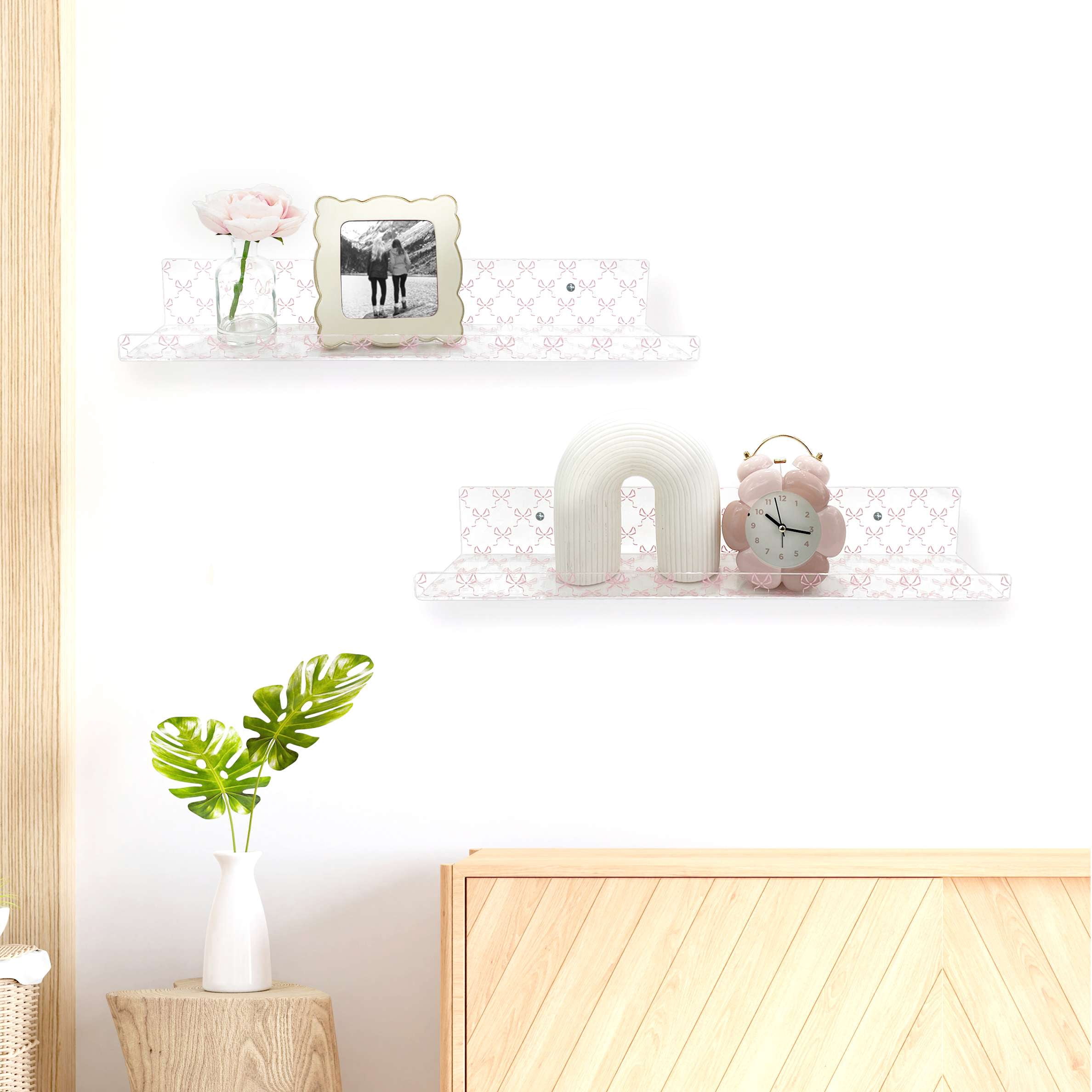Pink Bow Acrylic Floating Wall Shelves, Set of 2