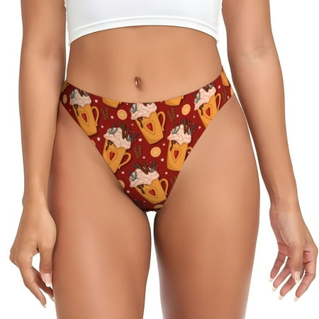 Rateoe Heart Christmas Hot Cocoa Pattern Seamless Women Underwear Thongs No Show Ladies Thong No Line Breathable Comfortable Panties Undies for Women-XX-Large