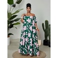 thumbnail image 5 of Plus Size Multicolor Floral Off Shoulder Puff Sleeve Maxi Dress For Vacation Party Date Night, 5 of 8