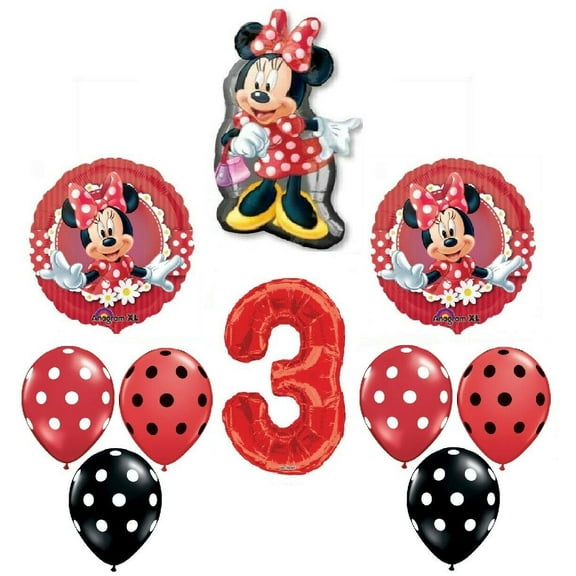 MAD About Minnie Mouse Red 3rd Birthday Party Balloons Decorations Supplies Set