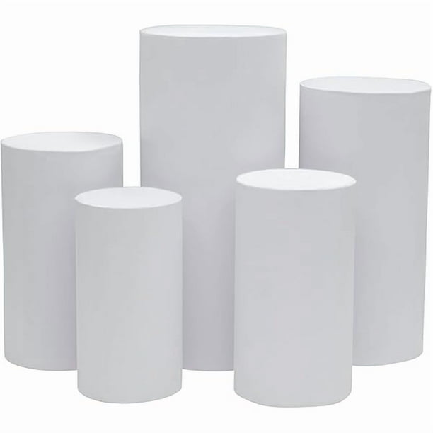 wonima02 Spandex Pillar Stand Covers for Metal Cylinder Pedestal Stands,Cylinder Spandex Pedestal Stand Cover Baby Shower Dessert Table Cover for Birthday Party Wedding (White,Large - 3PCS)