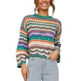 thumbnail image 2 of Seyurigaoka Women Sweater Variegated Color Flared Sleeves Round Collar Knitwear, 2 of 6