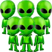 Meooeck 6 Pcs Large Alien Balloons Green Inflatable Alien Space Birthday Party Supplies for 420 Decorations Halloween Party Backdrop Home Trunk or Treat Car 31.5 Inch
