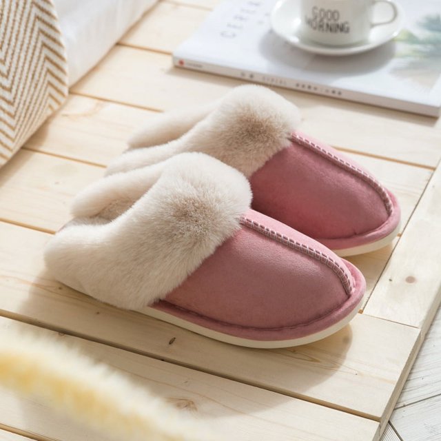Pantuflas de algodón de felpa para el hogar, otoño e invierno, cálidas, antideslizantes, para mujer