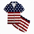 thumbnail image 4 of Kaprioy My First 4th of July Baby Girl Outfit Satin Pajama Sets Short Sleeve Button Down Sleepwear Silky Nightwear Loungewear 2 Piece PJS, 4 of 5