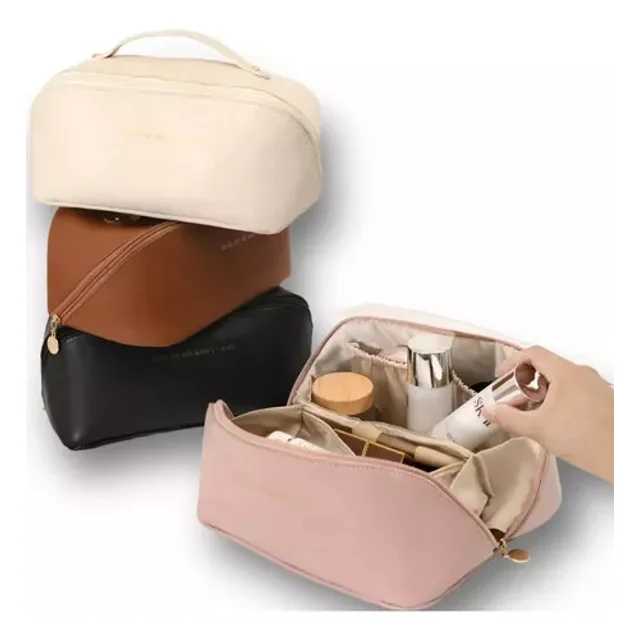 Bolsa de maquillaje grande de Nécessaire Cosmetics, espaciosa, color crema, para mujer