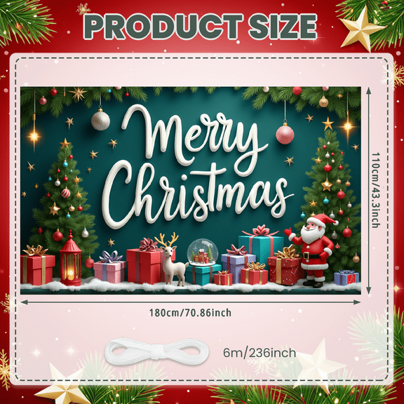 Decorative Design Merry Christmas Banner Gift Boxes Santa Claus Snow for Winter Party Holiday Celebration Family Gathering