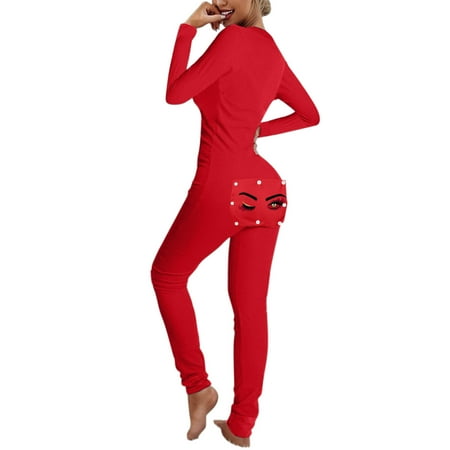 

TAIAOJING Women Onesie Pajamas Adults Print Jumpsuit Functional Romper Flap Buttoned Button-Down Jumpsuit