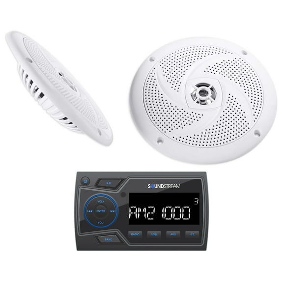Soundstream MHU-32 Marine Boat ATV/UTV Bluetooth Receiver 2) White 6.5" Speakers