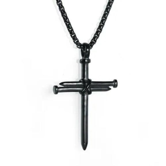 QQTDFG Stainless Steel Cross Pendant Necklace Men Women Chain Unisex Jewelry Gift-Black