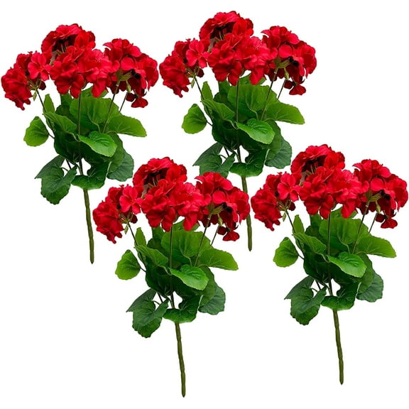 Viworld Artificial Flowers, Artificial Flowers 4Pcs UV-Resistant Fake Geraniums for Outdoors fade-resistant Realistic Geranium Plants for Wedding Home Party Decor, Artificial Geraniums for Outdoors