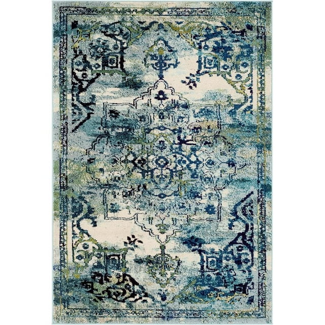 Unique Loom Medici Tapis Médaillon de Couleur Vive 4' x 6' Rectangle Bleu/beige