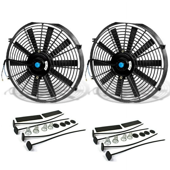 DNA Motoring 2Pcs 14" Inch High Performance Electric Slim Radiator Cooling Fan kit Black