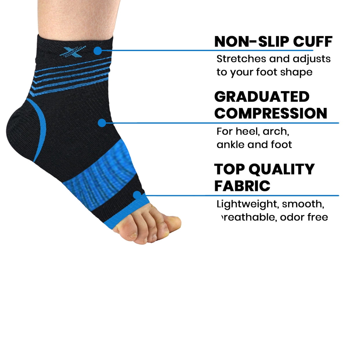 V-Striped Support Ankle Compression Pain Relief Recovery Sleeves (1-Pair)