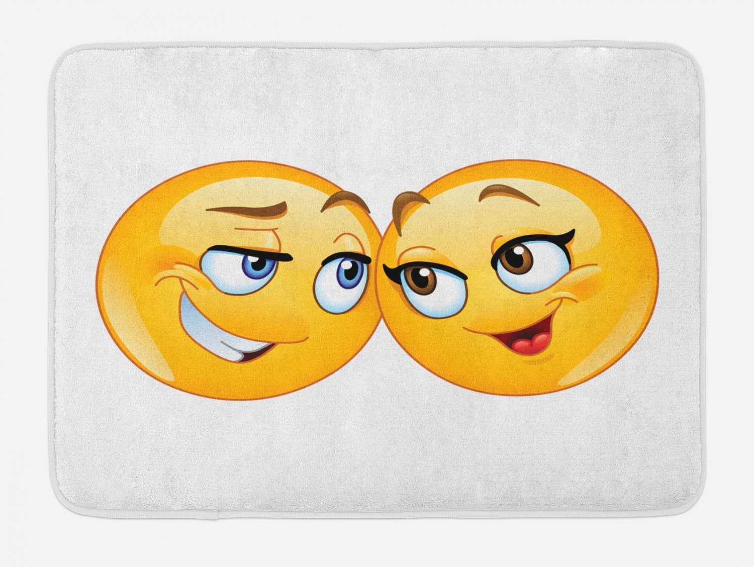 Emoji Bath Mat, Loving Emoticons Couple Looking at Each Other Romantic