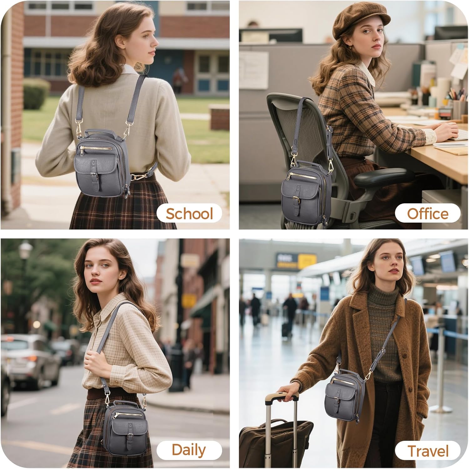 Vegan Crossbody Leather Bag for Women with 2 Adjustable Straps, Anti-Theft RFID Messenger Bag with Wallet, Small Shoulder Bag for Daily Travel