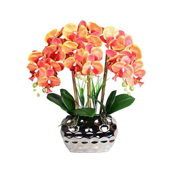 Yuarrent Grandes orquídeas artificiales Bonsai Phalaenopsis Faux Plants Arreglos de flores para centros de Sala de estar Boda Decoración Naranja