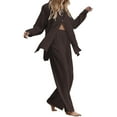 thumbnail image 1 of SAYOO Trajes casuales para mujeres, blusa de manga larga con solapa de color sólido + pantalones elásticos SAYOO moda, 1 of 3