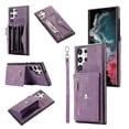 thumbnail image 1 of SaniMore for Samsung Galaxy S22 Ultra Case, Samsung Galaxy S22 Ultra Wallet Case for Women Men, PU Leather RFID Blocking Wristlet Zipper Shoulder Strap Cover with Card Holder Kickstand, Purple, 1 of 10