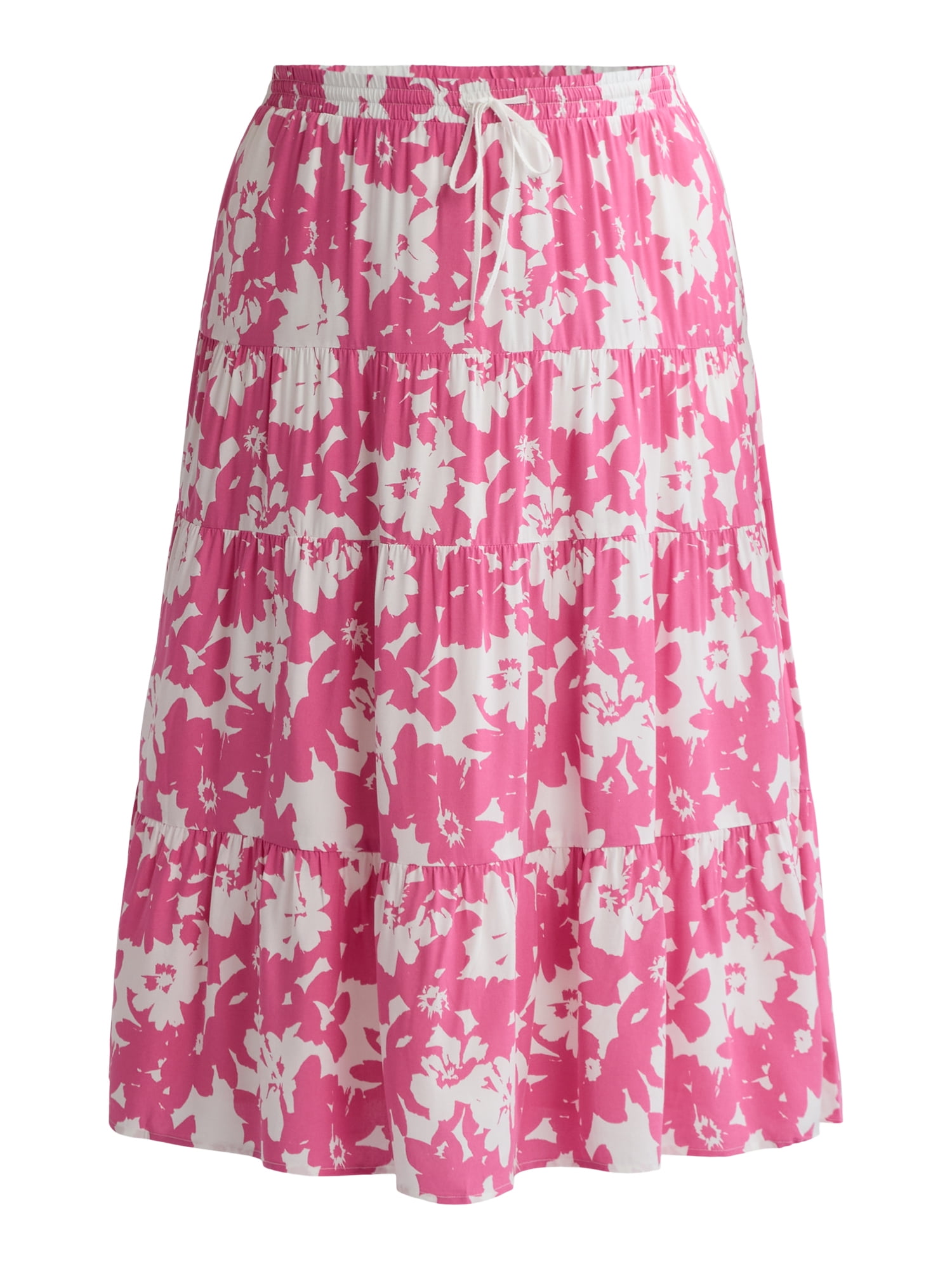 Time and Tru Women’s and Women's Plus Tiered Midi Skirt with Elastic Waistband, Sizes XS-4X
