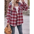 thumbnail image 4 of Arvbitana Women’s Plaid Print Hood Coat Long Sleeve Lapel Shirt Casual Flannel Hoodies Jacket Button Closure Open Front Pullover Outerwear, 4 of 8