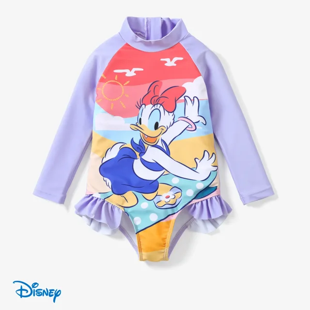 Disney Toddler Girls Swimsuit Daisy Duck Rash Guard Graphic Bathing Suits Purple Kids 7-8T