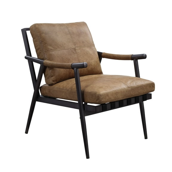 Anzan Accent Chair in Berham Chestnut Top Grain Leather & Matt Iron Finish