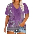 thumbnail image 2 of Bovemsi Plus Size V Neck T Shirts Women Short Sleeve Tops Casual Summer Tshirts Loose Fit Tee, Purple Women's Summer Short Sleeve T-Shirts, XXL, 2 of 4