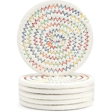 

6 Pcs Coasters for Drinks Super Absorbent Drink Coasters Stylish Handmade Round Woven Coaster for Coffee Table Tabletop Protection Housewarming Gift for Home Decor - 4.3 Inches