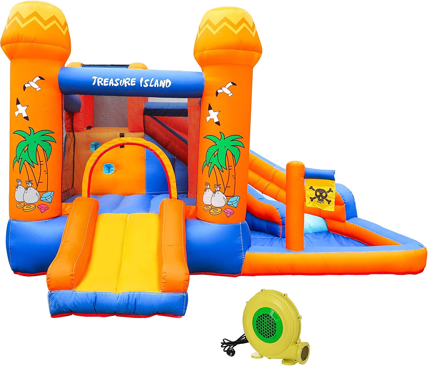 Pirecart Kids Inflatable Bounce House Backyard Water Slide Climbing Wall Splash Pool with Blower