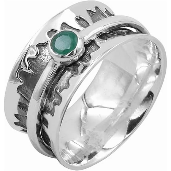 JAY JOOLS Handmade Emerald Spinner Ring for Women – 925 Sterling Silver Fidget Jewelry