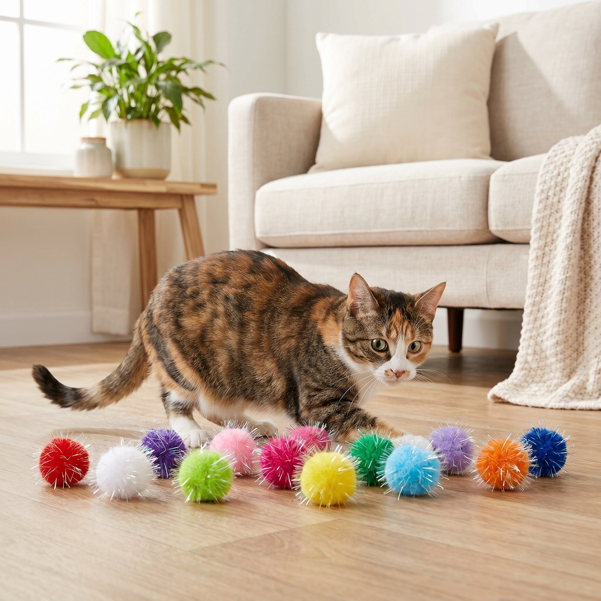 Vibrant Life Value Pack Sparkle Pompom Cat Toys, 12 Count