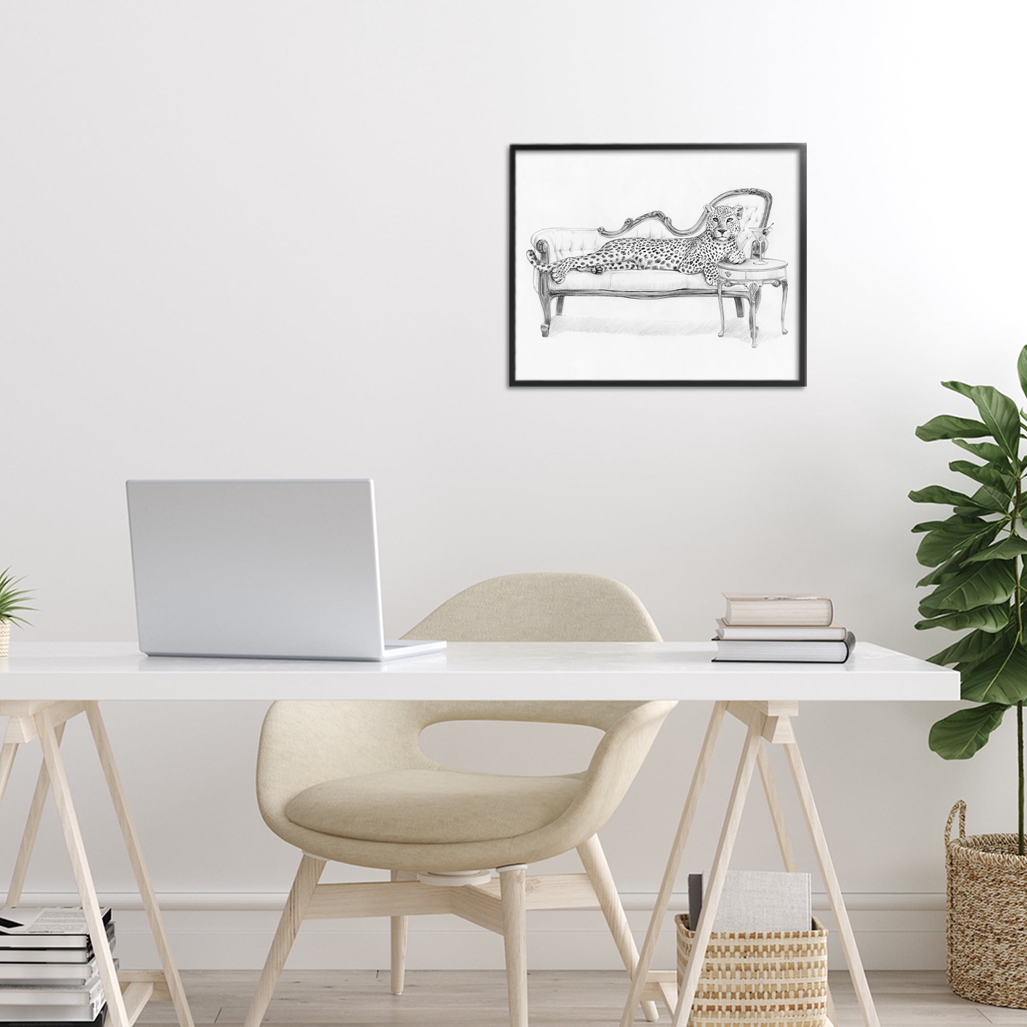 Stupell Industries Lounging Beast Cheetah Black Framed Giclee Art, design by Victoria Barnes