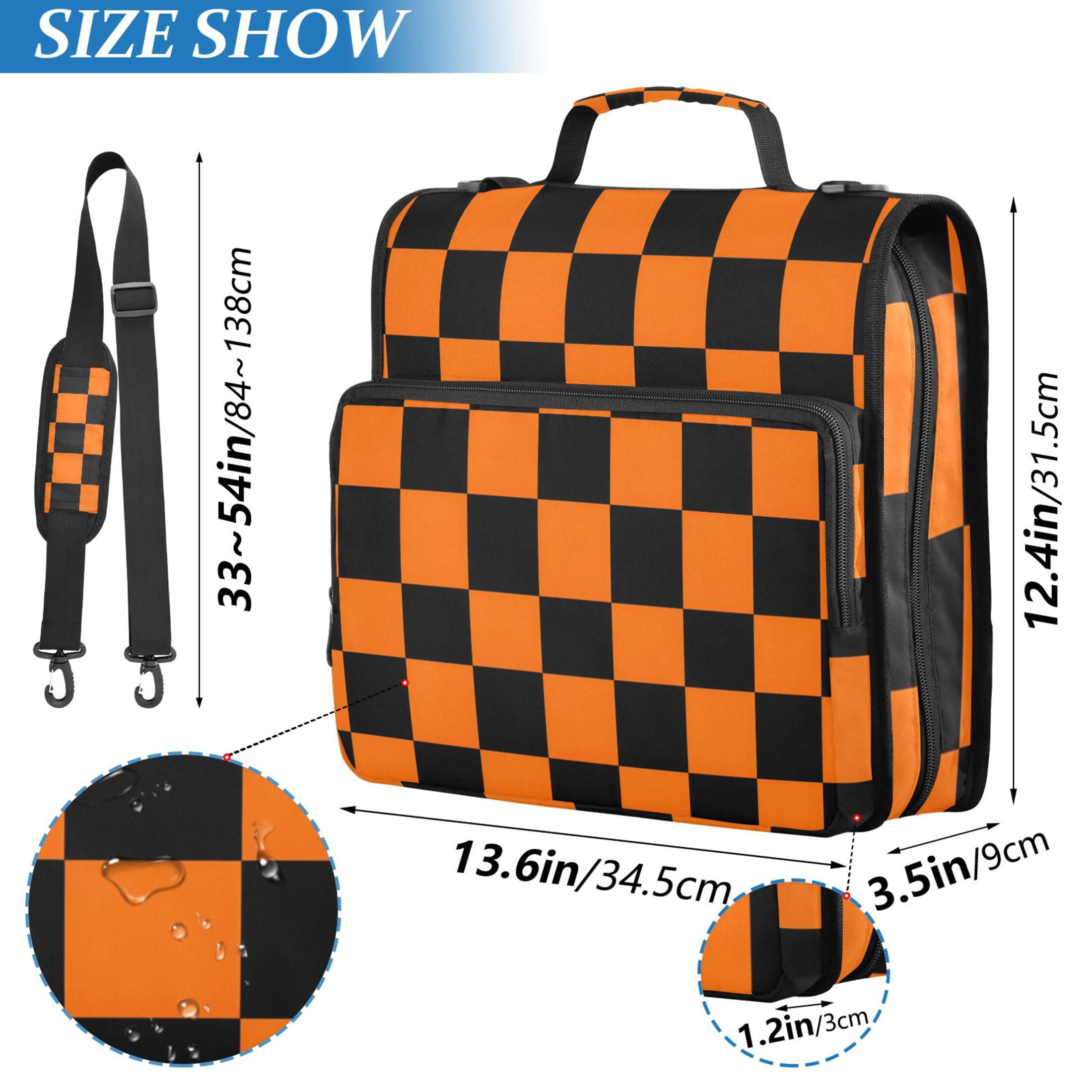 ALAZA Zipper Binder Orange Checkered Grid Pattern 3 Ring Trapper Keeper File Folder Organizer Bag