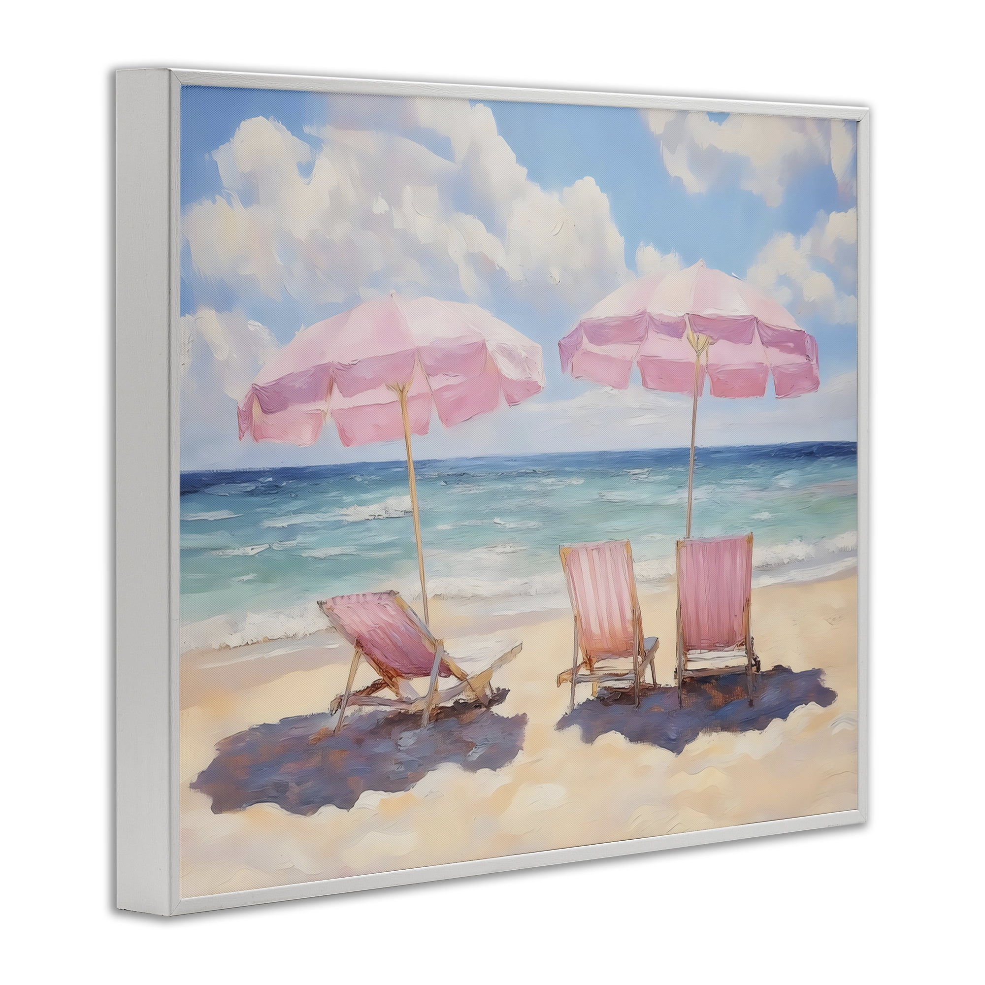 Stupell Industries Pink Summer Chairs by the Sea White Framed Giclee Art, design by LSR Design Studio
