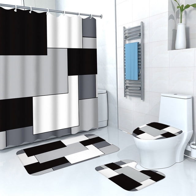 TIMIFIS Shower Curtain Set Waterproof Shower Curtain Four-Piece Set - Bathroom Dry and Wet Separation Mat Set Stylish Non-Slip Bathroom Partition Easy to Clean and Material Bathroom Sets