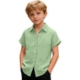 thumbnail image 5 of KyCheLot Boys and Girls Button Shirts Lapel Neck Solid Color Rolled Short Sleeve Shirts Kids Casual Summer Blouses, 5 of 9