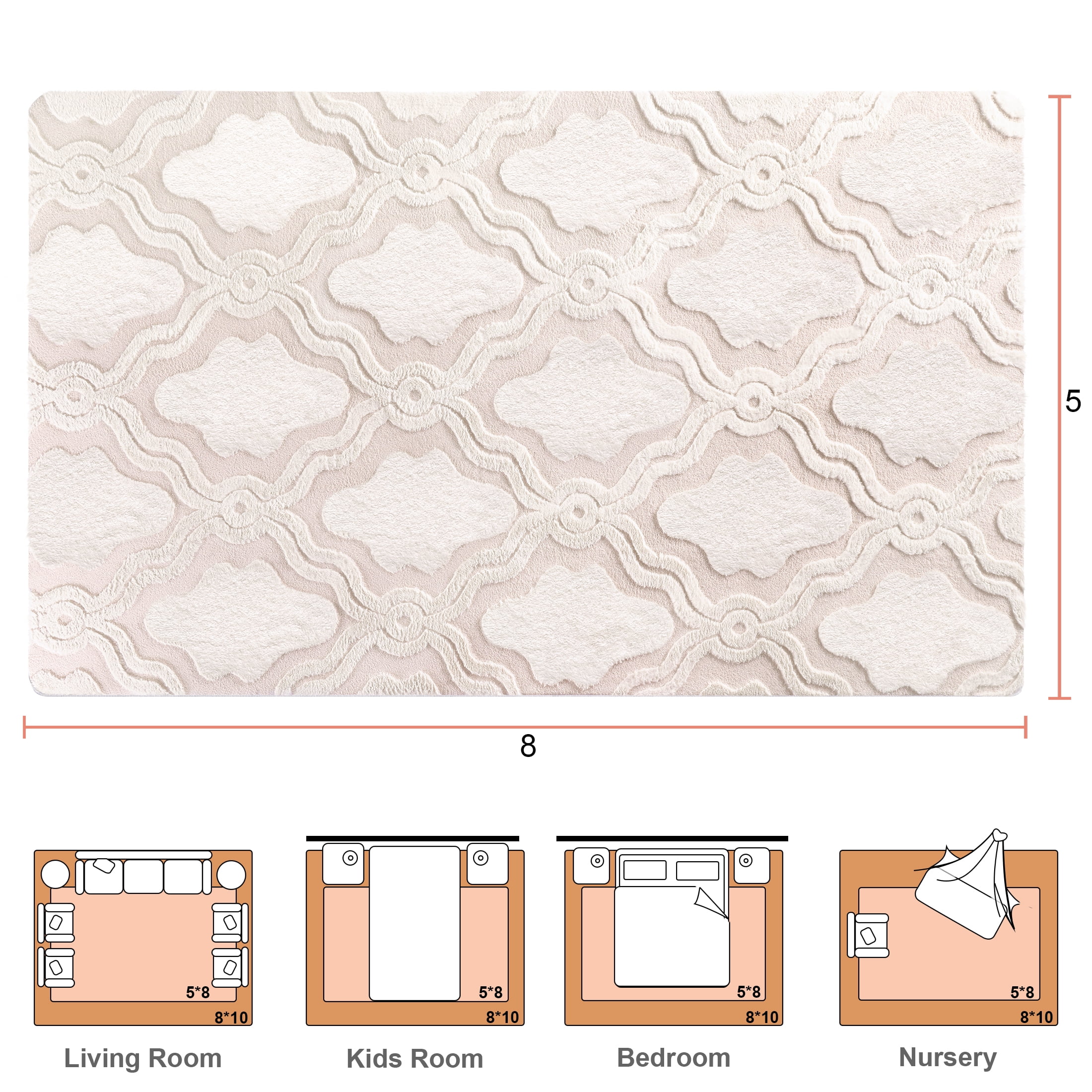 Nefoso Low Pile Area Rug, 5ft x 8ft Washable Area Rugs for Living Room Bedroom Decor, Non-Slip Carpet, Modern Geometric, Beige & Apricot