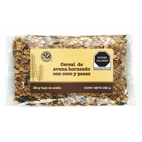 Cereal de avena Manasur horneado con coco y pasas 250 g